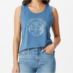 Lucky Brand Blue Graphic Tank Top Size Small